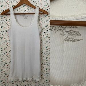 American Eagle Outfitters White Fitted Ruffled Camisole